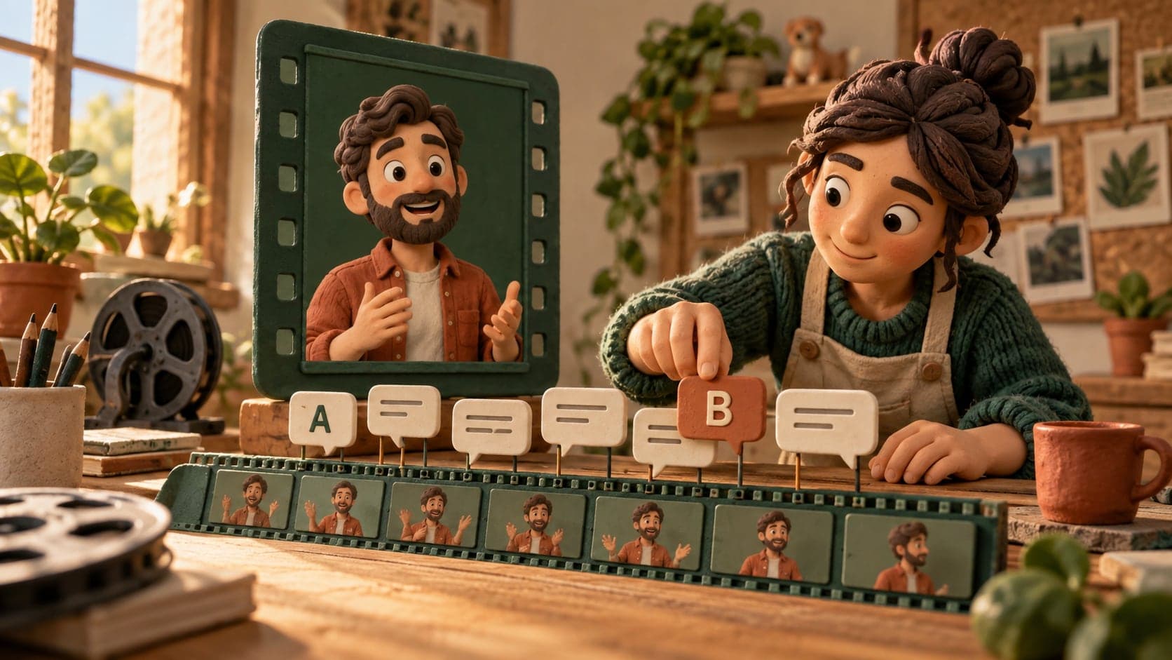 Speech tiles lining up beneath a miniature presenter’s video.